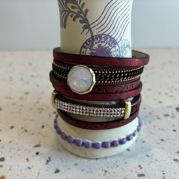 Red Multi Layered Wrap‎ Crystal Cuff Bracelet - Picture 13 of 13
